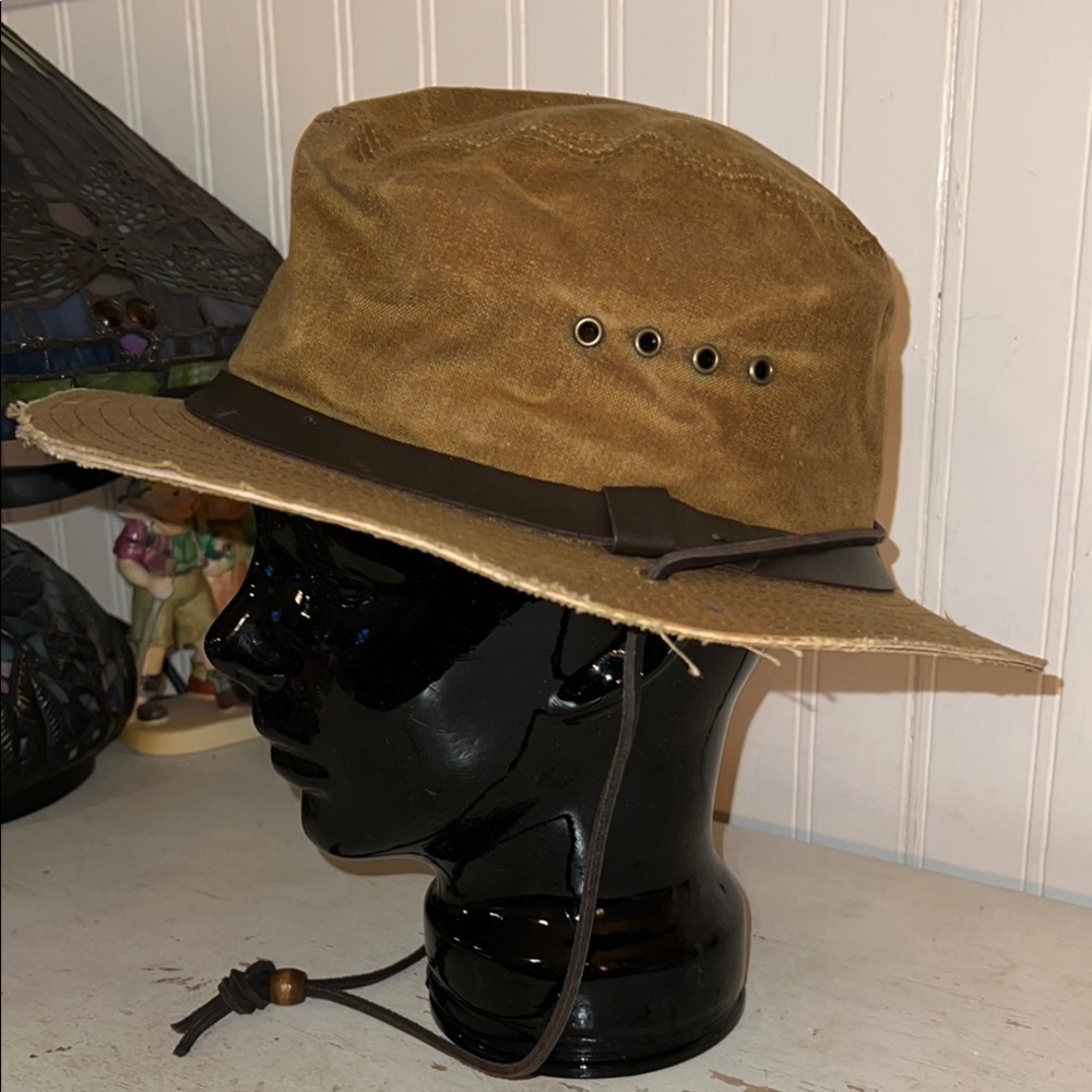 Vintage C.C. Filson tin cloth packer hat with Leather Band